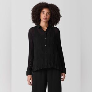 NWT Eileen Fisher Crinkled Sheer Silk Georgette Classic Collar Shirt